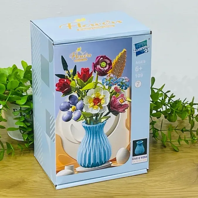 Flowers Building Blocks – Dekorativ Çiçək Buketi Mavi 680 Hissə