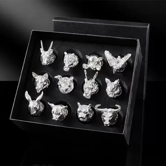 12 Bürc Heyvanlı Premium Rumka Dəsti Gümüşü