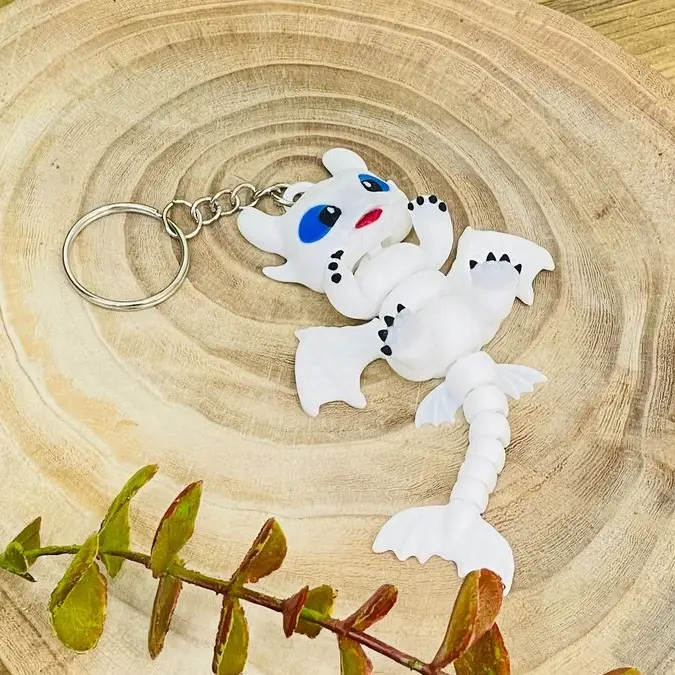 3D Printerlə Hazırlanmış Dişsiz Ağ Əjdaha Breloku
