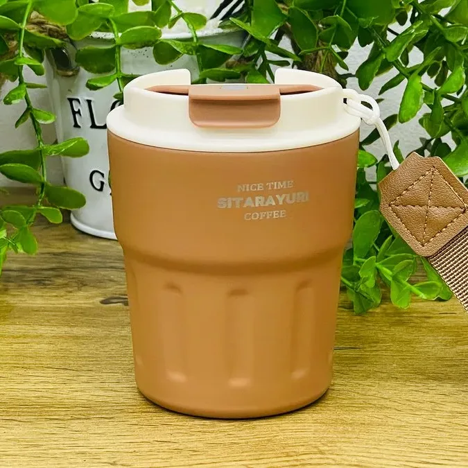 Sitarayuri Paslanmaz Polad Termos Kupa Qəhvəyi – Daşıma Kəmərli (290 ml)