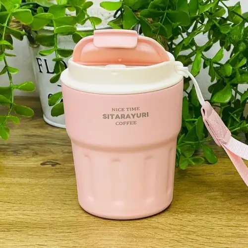 Sitarayuri Paslanmaz Polad Termos Kupa Çəhrayı– Daşıma Kəmərli (290 ml)