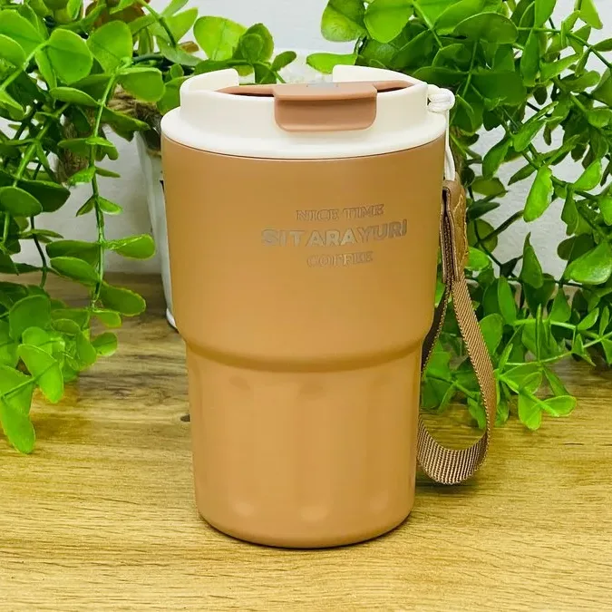 Sitarayuri Paslanmaz Polad Termos Kupa Qəhvəyi– Daşıma Kəmərli (360 ml)