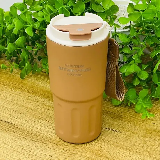 Sitarayuri Paslanmaz Polad Termos Kupa Qəhvəyi– Daşıma Kəmərli (600 ml)