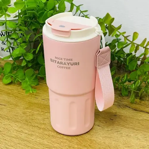 Sitarayuri Paslanmaz Polad Termos Kupa Çəhrayı– Daşıma Kəmərli (600 ml)