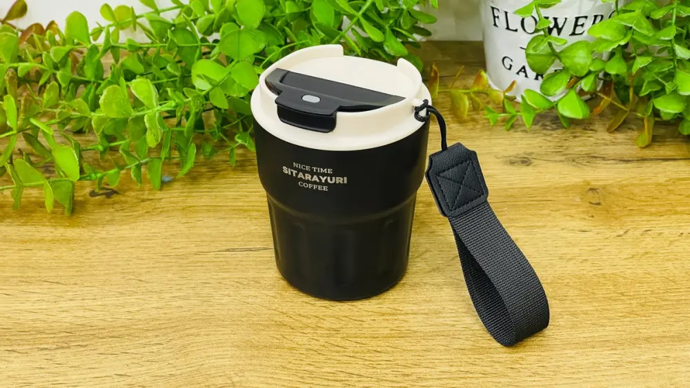 Sitarayuri Paslanmaz Polad Termos Kupa Qara– Daşıma Kəmərli (290 ml)