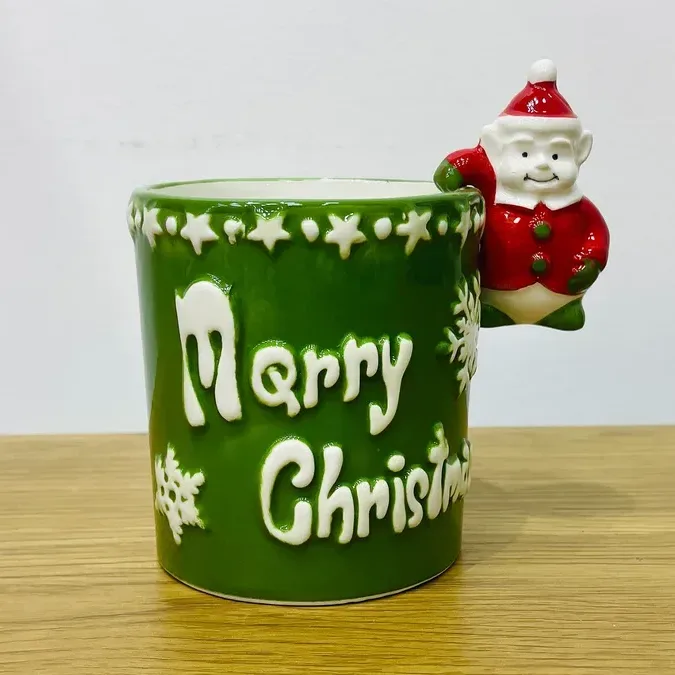 Santa Dekorlu Yaşıl Merry Christmas Fincanı