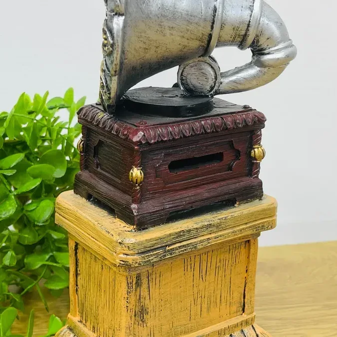 Retro Qramofon Dizaynlı Suvenir Kassalı Dekor (28 × 12 sm)