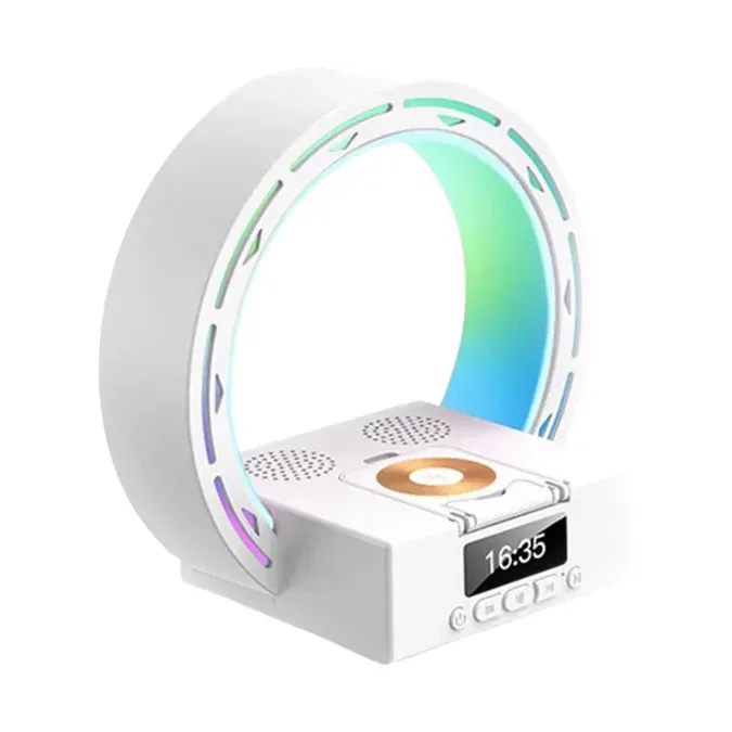 LED İşıqlı Multifunksional Masaüstü Saat və Simsiz Şarj Stansiyası Ağ
