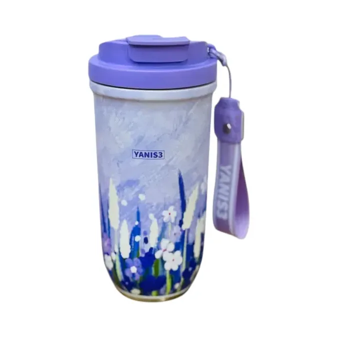 Bənövşəyi Güllü Termos Stəkan – 600 ml Yanis3