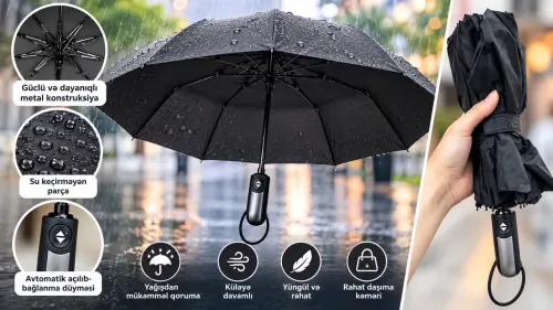 Avtomatik Açılan Qara Çətir – 120 sm ☔