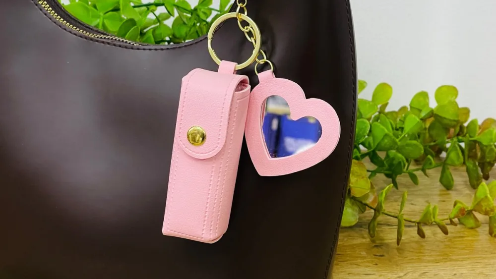 Güzgülü Pomada Qabı Charm Brelok – Çəhrayı, Çəhrayı