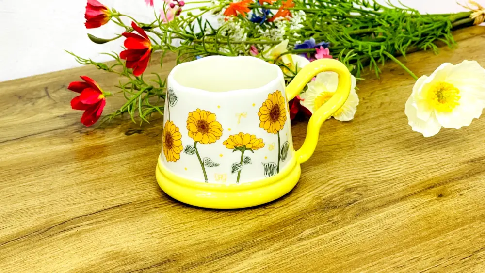 Günəbaxan Dizaynlı Keramika Fincan 🌻, Sarı