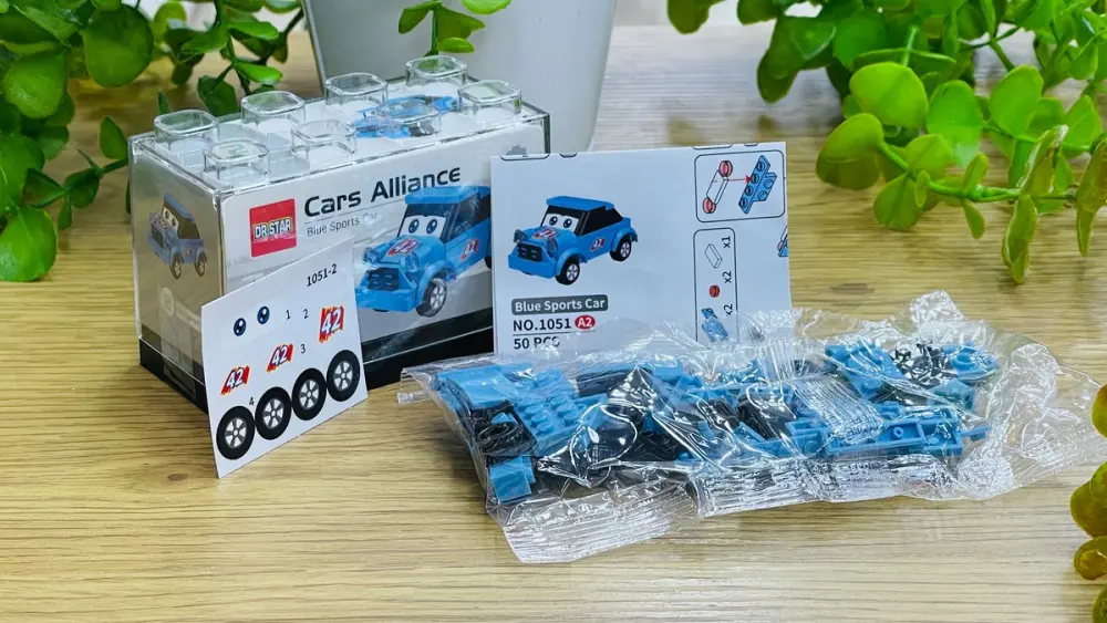 Mavi Yarış Maşını Mini Leqo Konstruktoru – 50 Hissə, Açıq mavi