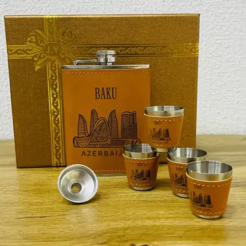 Bakı Suvenir Dəri İçki Qab Dəsti (4 Stəkanlı)