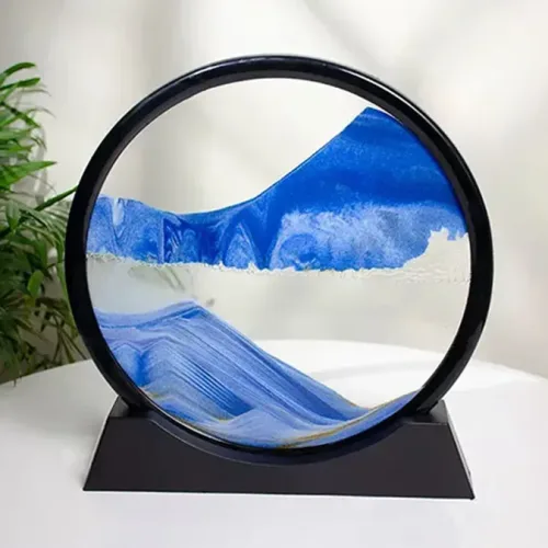3D Qumlu Mavi Dairəvi Dekor – Moving Sand Art (18 sm)
