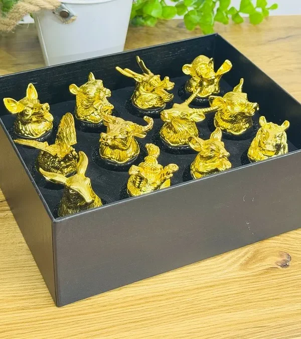 12 Bürc Heyvanlı Premium Rumka Dəsti Qızılı - Grido hədiyyə mağazası