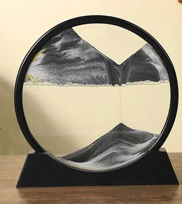 3D Qumlu Qara Dairəvi Dekor – Moving Sand Art (27 sm) - Grido hədiyyə mağazası