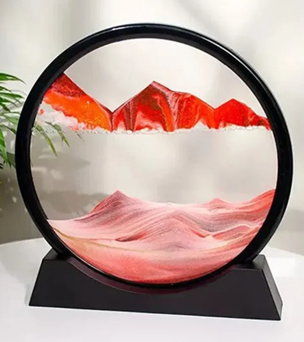 3D Qumlu Qırmızı Dairəvi Dekor – Moving Sand Art (18 sm) - Grido hədiyyə mağazası