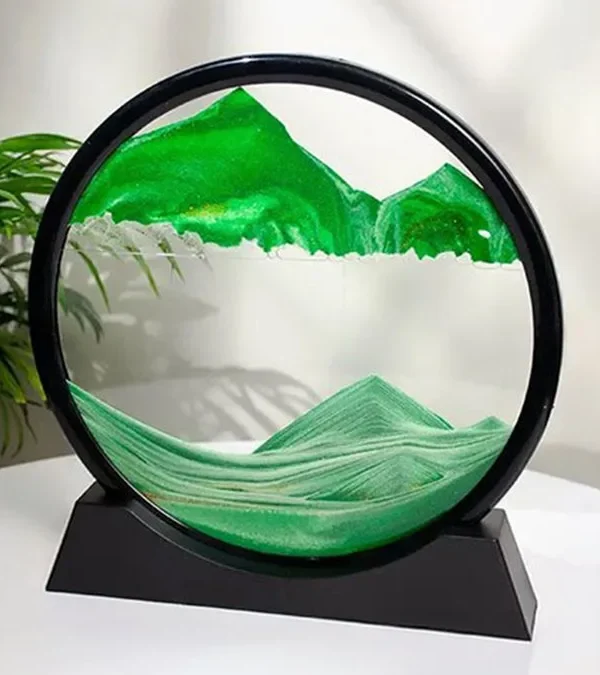 3D Qumlu Yaşıl Dairəvi Dekor – Moving Sand Art (18 sm) - Grido hədiyyə mağazası