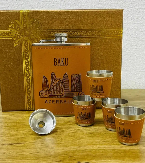Bakı Suvenir Dəri İçki Qab Dəsti (4 Stəkanlı) - Grido hədiyyə mağazası