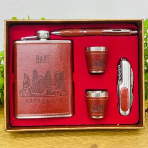 Baku Azərbaycan Premium Dərili Flaska Hədiyyə Dəsti - Grido hədiyyə mağazası