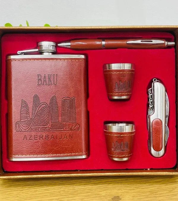 Baku Azərbaycan Premium Dərili Flaska Hədiyyə Dəsti - Grido hədiyyə mağazası