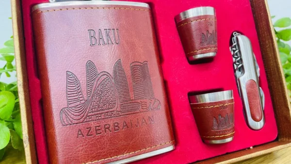 Baku Azərbaycan Premium Dərili Flaska Hədiyyə Dəsti - Grido hədiyyə mağazası