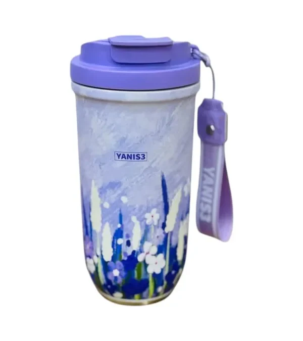 Bənövşəyi Güllü Termos Stəkan – 600 ml Yanis3 - Grido hədiyyə mağazası