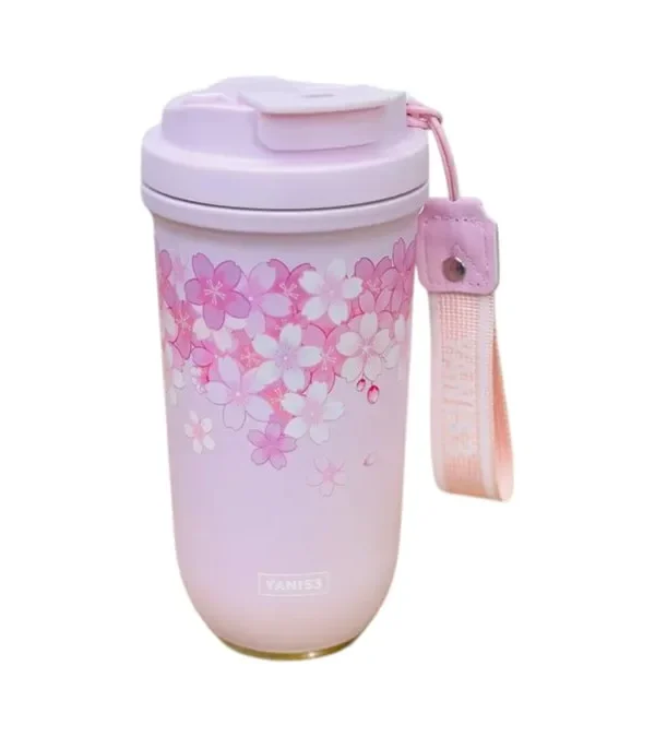 Çəhrayı Çiçəkli Termos Stəkan – 600 ml Yanis3 - Grido hədiyyə mağazası