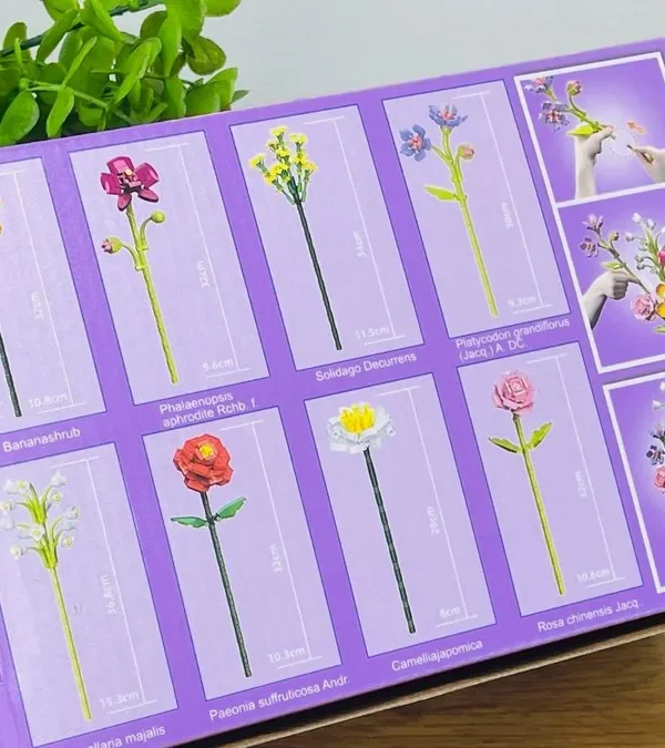 Flowers Building Blocks – Dekorativ Çiçək Buketi Bənövşəyi 756 Hissə - Grido hədiyyə mağazası