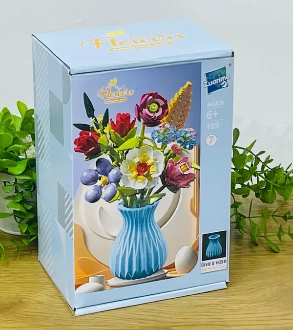 Flowers Building Blocks – Dekorativ Çiçək Buketi Mavi 680 Hissə - Grido hədiyyə mağazası