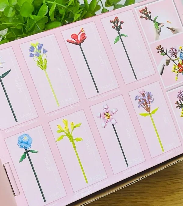 Flowers Building Blocks – Vazalı Dekorativ Çiçək Buketi Çəhrayı - Grido hədiyyə mağazası