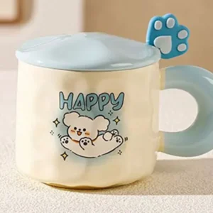 Happy Ayıcıq Qapaqlı Göy Keramika Fincan - Grido hədiyyə mağazası