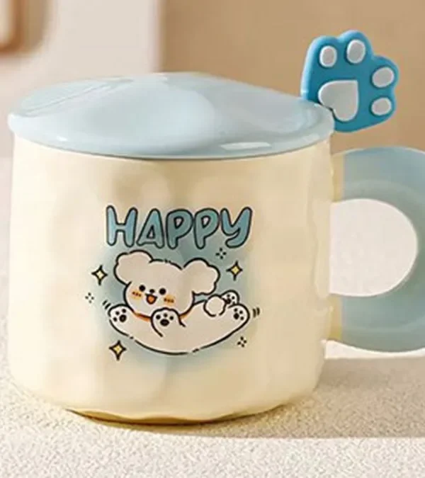 Happy Ayıcıq Qapaqlı Göy Keramika Fincan - Grido hədiyyə mağazası
