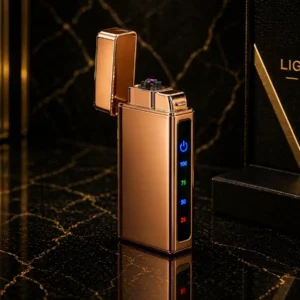 Hədiyyəlik Qızılı 6014 USB Şarjlı Elektron Alışqan (Qazlı Çaxmaq) Double Arc Elektrik Çaxmaq, Batareya Göstəricili, Küləyə Davamlı Metal Çaxmaq (Rose Gold) - Grido hədiyyə mağazası