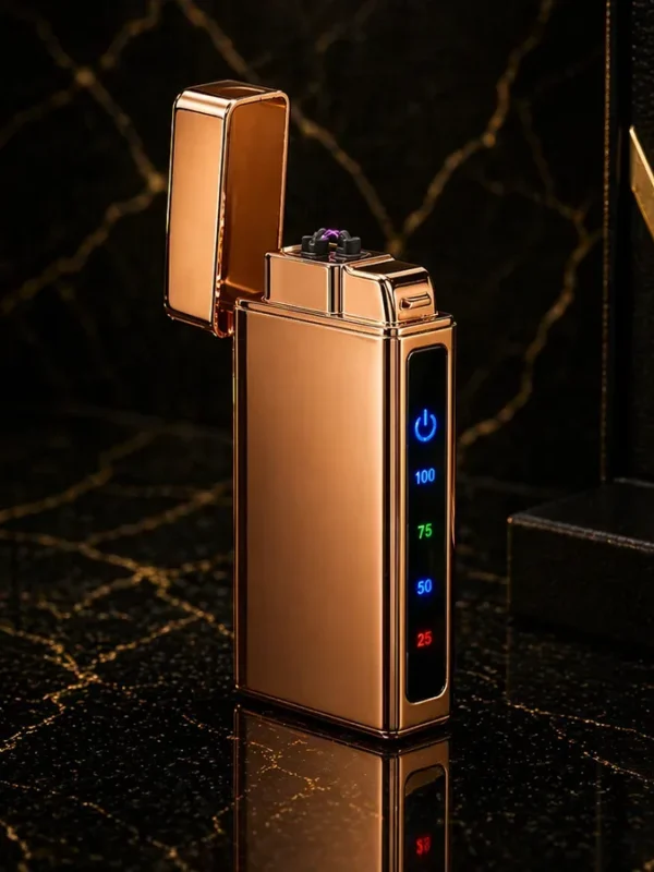 Hədiyyəlik Qızılı 6014 USB Şarjlı Elektron Alışqan (Qazlı Çaxmaq) Double Arc Elektrik Çaxmaq, Batareya Göstəricili, Küləyə Davamlı Metal Çaxmaq (Rose Gold) - Grido hədiyyə mağazası