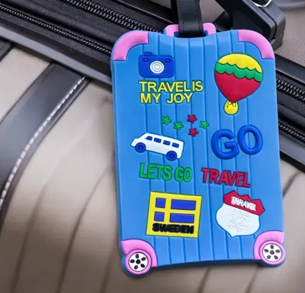 “LETS GO” TRAVEL IS MY JOY” Mavi Çamadan Etiketi - Grido hədiyyə mağazası