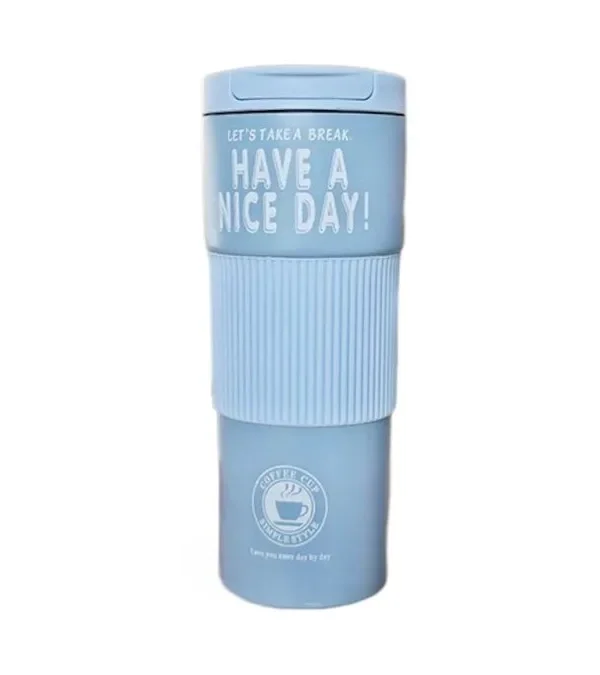 Mavi Rezinli 600 ml Termos Fincan Have A Nice Day - Grido hədiyyə mağazası