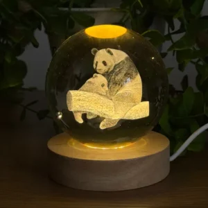 Panda Ana-Bala İşıqlı Kristal Kürə (Böyük 7.5 x 10 sm) - Grido hədiyyə mağazası