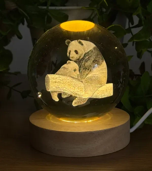 Panda Ana-Bala İşıqlı Kristal Kürə (Böyük 7.5 x 10 sm) - Grido hədiyyə mağazası