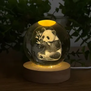 Panda Bambu İşıqlı Kristal Kürə (Böyük 7.5 x 10 sm) - Grido hədiyyə mağazası