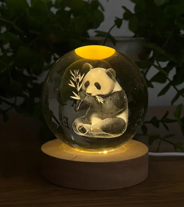 Panda Bambu İşıqlı Kristal Kürə (Böyük 7.5 x 10 sm) - Grido hədiyyə mağazası