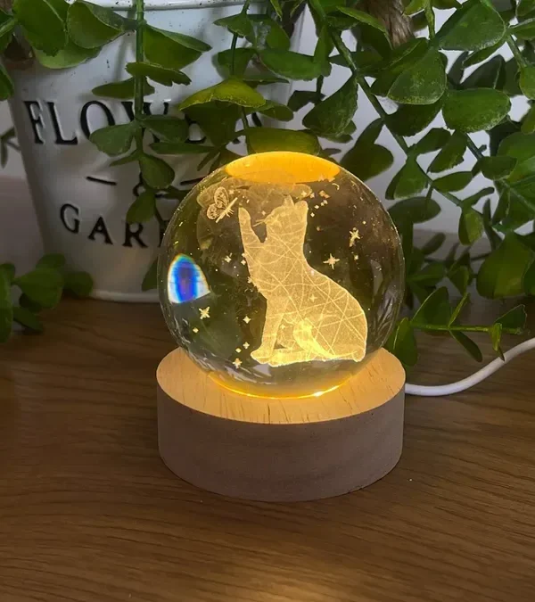 Pişik Kəpənəkli İşıqlı Kristal Kürə (Kiçik 5.5 x 7.5 sm) - Grido hədiyyə mağazası