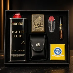 Premium Hədiyyə Seti – Benzinli Metal Alışqan, Alışqan Mayesi, Aksesuarlar Və Qoruyucu Qılıf - Grido hədiyyə mağazası
