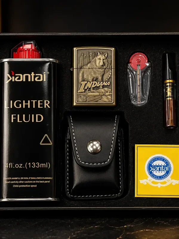 Premium Hədiyyə Seti – Benzinli Metal Alışqan, Alışqan Mayesi, Aksesuarlar Və Qoruyucu Qılıf - Grido hədiyyə mağazası