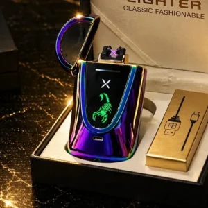 Premium Hədiyyəlik Elektrikli Alışqan 608 Bənövşəyi – Plazma Alışqan, LED Ekranlı, USB İlə Doldurulan, Hədiyyəlik Alışqan - Grido hədiyyə mağazası