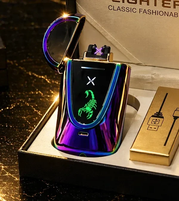 Premium Hədiyyəlik Elektrikli Alışqan 608 Bənövşəyi – Plazma Alışqan, LED Ekranlı, USB İlə Doldurulan, Hədiyyəlik Alışqan - Grido hədiyyə mağazası