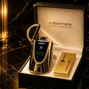 Premium Hədiyyəlik Elektrikli Alışqan 608 Qızılı– Plazma Alışqan, LED Ekranlı, USB İlə Doldurulan, Hədiyyəlik Alışqan - Grido hədiyyə mağazası