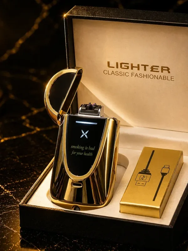 Premium Hədiyyəlik Elektrikli Alışqan 608 Qızılı– Plazma Alışqan, LED Ekranlı, USB İlə Doldurulan, Hədiyyəlik Alışqan - Grido hədiyyə mağazası