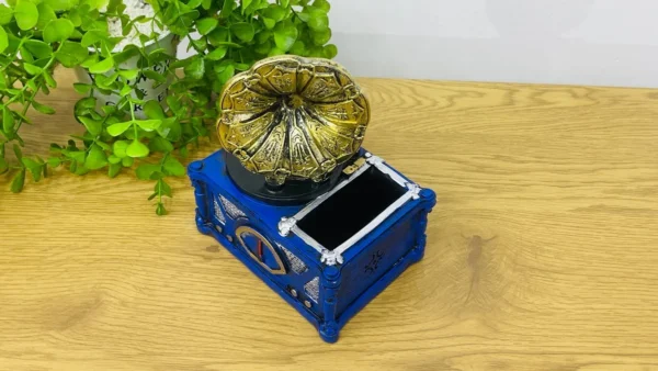 Retro Qramofon Dizaynlı Mavi Suvenir Kassa Qələm Qabı (19x14 sm) - Grido hədiyyə mağazası
